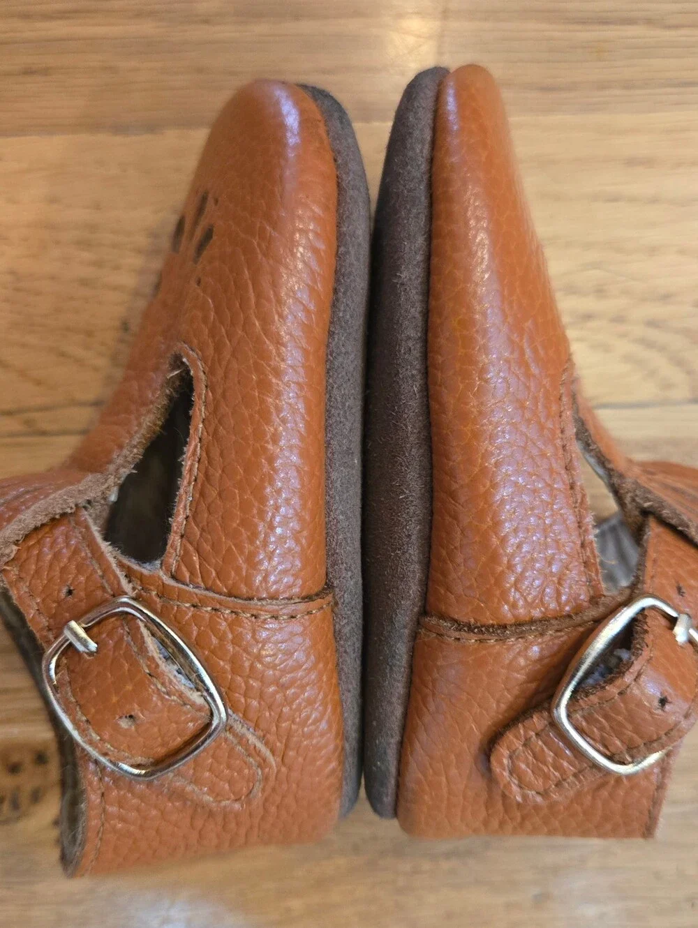 Baby T-Strap Walker Shoes in Tan Leather